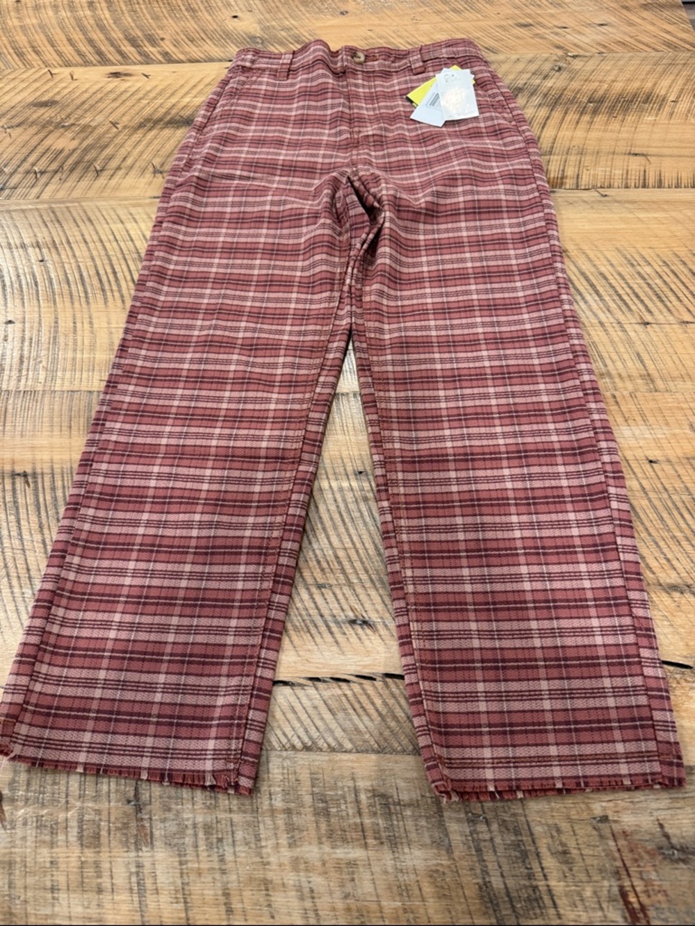 Volcom Kids Plaid Casual Pants in Burgundy Pink